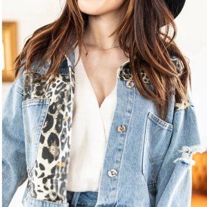 Distressed Denim Animal Print Jacket